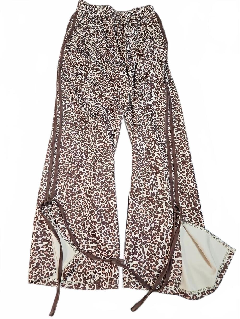 Le Lis Small Leopard Print Wide Split Leg W/ Tie Pants Pull On Zipper Pockets